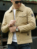 Men's Winter Fleeced Solid Color Lapel Pockets Cargo Coats
