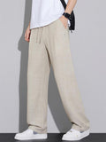 Mens Linen Blend Wide Leg Pants Casual Summer Drawstring Trousers