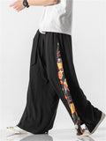Men's Retro Fan Dragon Lucky Koi Print Lace Up Hakama Pants