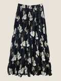 Women's Vintage Floral Printed Pleated Elastic Waist Big Hem Skirts
