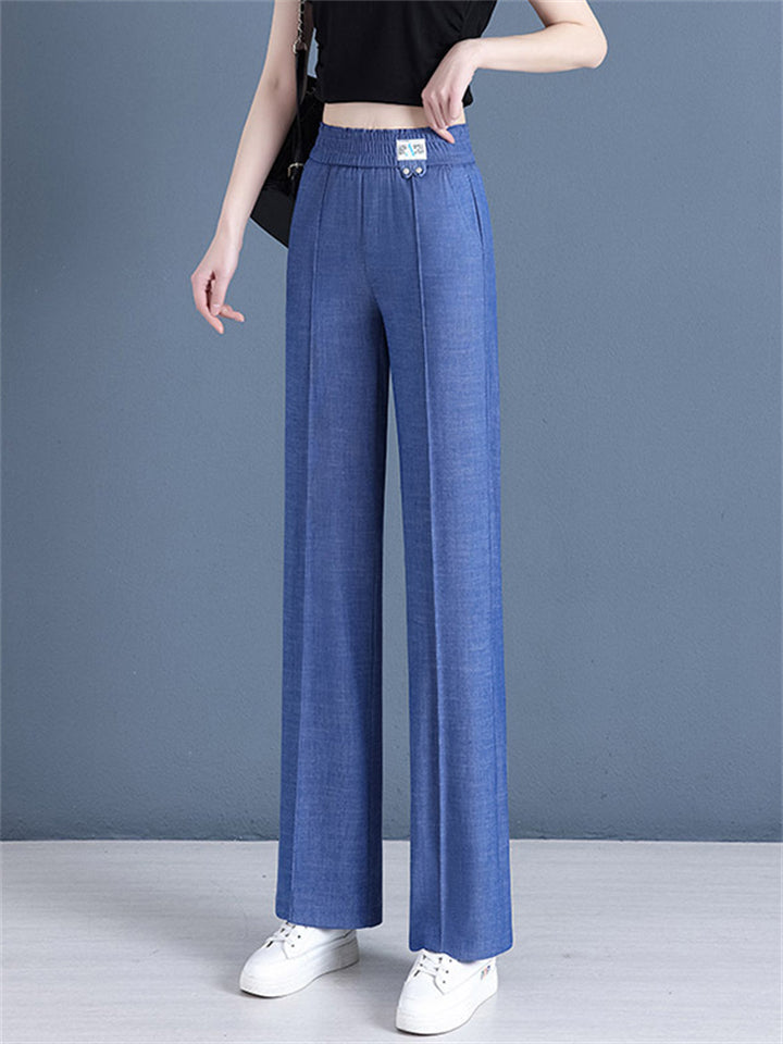 Women's Summer Comfy Elastic High Waist Drape Wide Leg Pants
