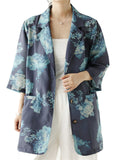 Women's Summer Retro Flowers Print 3/4 Sleeve Suit Jacket