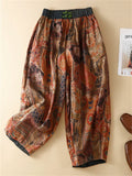 Women's Summer Comfy Chinese Style Printed Wide Leg Cropped Pants