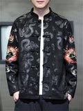 Men's Chinese Loong Embroidery Print Faux Suede Tang Suit Jackets