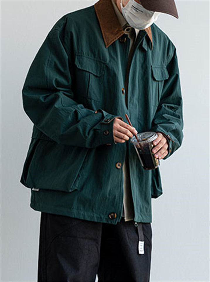 Retro Men's Casual Lapel Long Sleeve Pocket Cargo Jacket