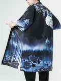 Ancient Style White Crane Moon Pattern Mid-Length Jacket