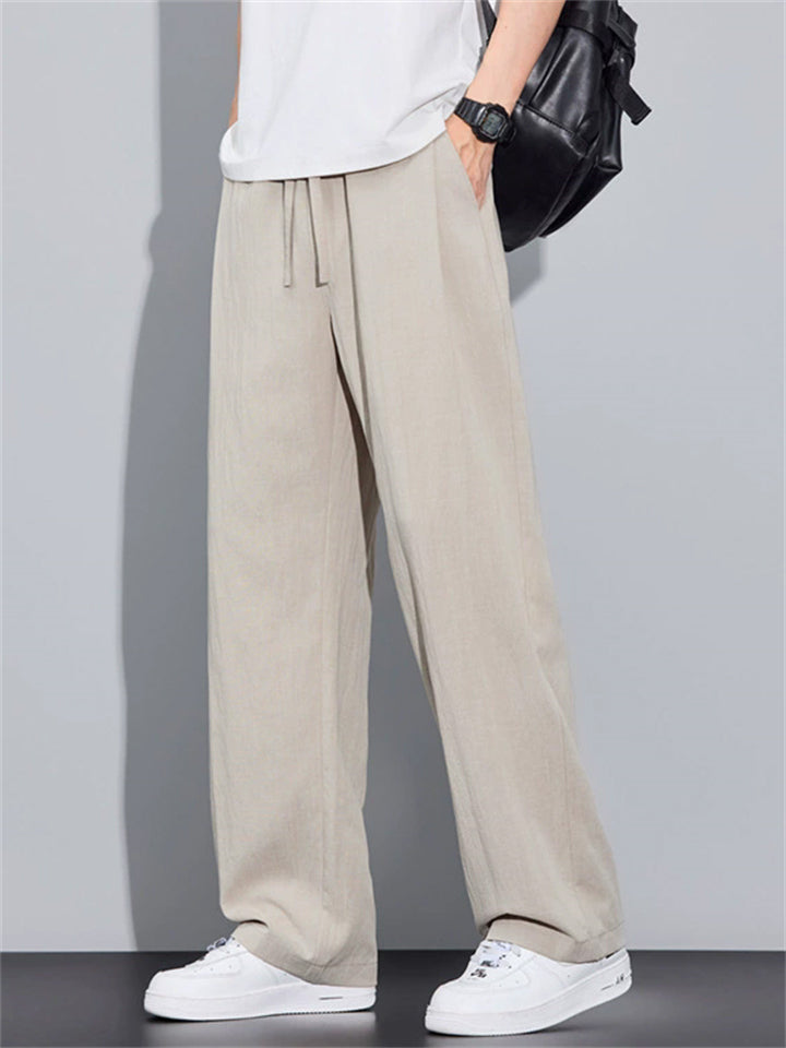Mens Drawstring Loose Wide Leg Lyocell Summer Pants
