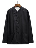 Men's Japanese Style Retro Tencel Solid Color Collarless Casual Suit Jackets