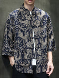 Men's Summer Chinese Style Printed Stand Collar Frog Button TangSuit Shirts