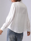 Women's White French Style Flowers Embroidery Ruffled Shirt