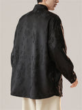 Chinese Style Men's Daffodil Jacquard Stand Collar Long Sleeve Shirts