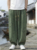 Mens Chinese Style Printed Drawstring Baggy Summer Pants