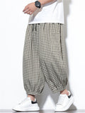 Men's Summer Trendy Plaid Pockets Wide Leg Cropped Pants