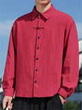 Chinese Style Solid Color Lapel Long Sleeve Shirts for Men