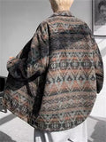 Plus Size Loose Long Sleeve Geometry Print Jackets for Men