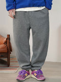 Men Fleece Drawstring Elastic Waist Loose Fit Joggers Sweatpants