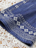 Retro V Neck Half Sleeve Embroidery Female Denim Dress