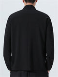 Men's Chinese Style Textured Mandarin Collar Zen Style Long Sleeve Shirts