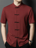Cool Men's Chinese-style Button Stand Collar Short Sleeve Shirt