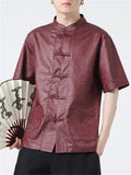 Chinese Style Texture Pattern Stand Collar Tang Suit Shirt