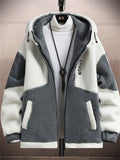 Casual Color Block Men's Winter Warm Fleece Lined Hooded Jacket