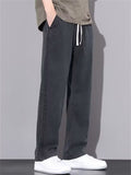 Men's Letter Embroidery Loose Fit Drawstring Elastic Waist Straight Leg Pants