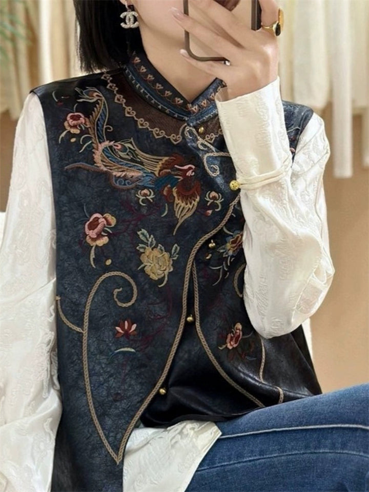 Women's Ethnic Style Retro Phoenix Embroidered Round Neck Vest