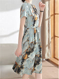 Women's Summer Print Short Sleeve Tie-waist Dress
