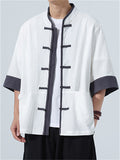 Men's Chinese Style Color Block Short Sleeve Tang Suit Kung Fu Shirts
