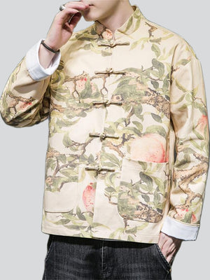 Men's Peach Print Autumn Winter Tang Suit Jackets
