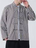 Men's Chinese Style Stand Collar Long Sleeve Linen Plaid Shirt