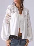 Women's French Style Hollow Lace Cardigan Puff Sleeve Shirt