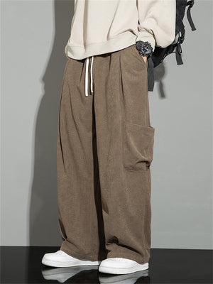 Trendy Corduroy Multi-pocket Pure Color Pants for Men