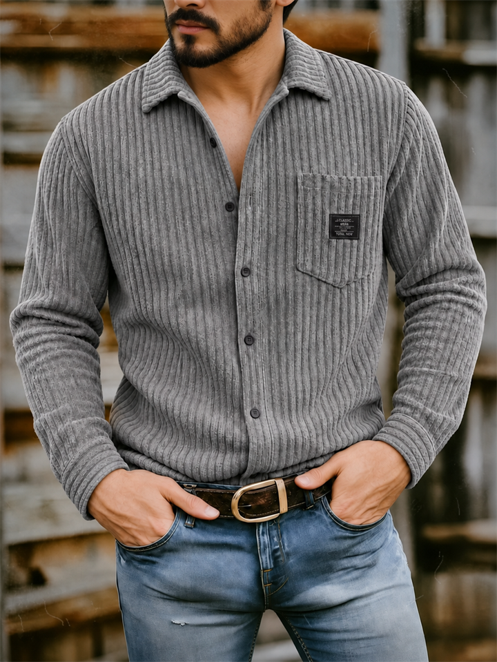 Mens Ribbed Knit Button Down Corduroy Shirt Jacket