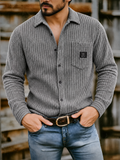 Mens Ribbed Knit Button Down Corduroy Shirt Jacket