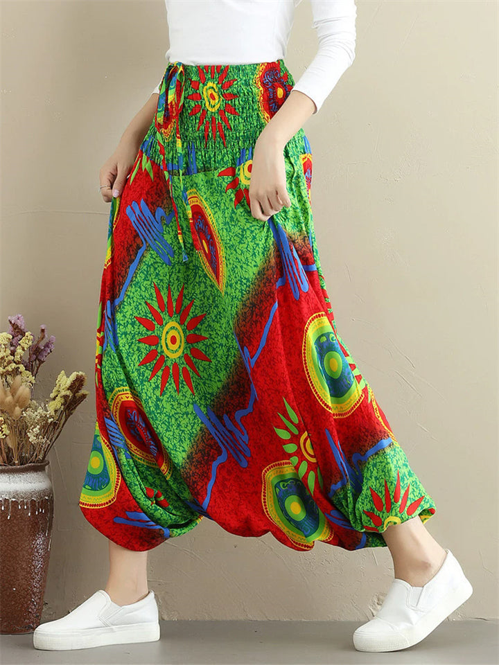 Casual Print  Drop Crotch Pants Travel Pants for Women