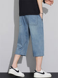 Men's Casual Elastic Waist Thin Ice Silk Cropped Short Denim Pants
