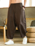 Men's Summer Vintage Casual Linen Drawstring Wide Leg Cropped Pants