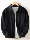Retro Men's Cotton Solid Color Casual Pockets Long Sleeve Shirts