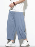 Mens Simple Casual Mid-waist Wide Leg Baggy Cropped Pants