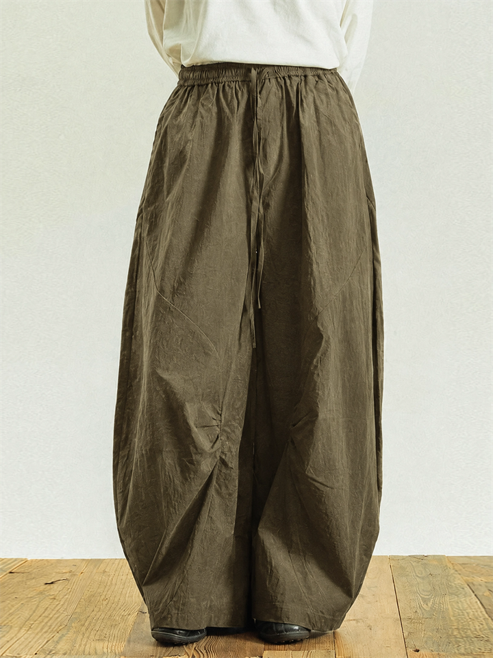 Men Quick Dry Wide Leg Pants Drawstring Elastic Waist Baggy Trousers