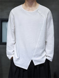 Men's Retro Solid Color Comfy Long Sleeve Round Neck Shirt