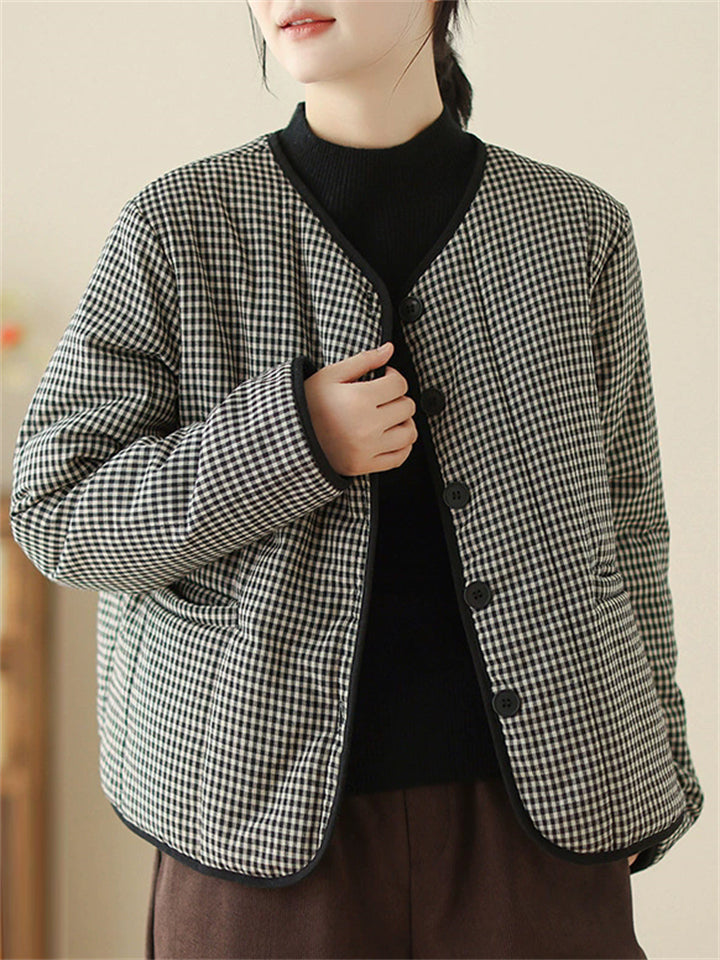 Women's Autumn Vintage Plaid Button Up Pockets Long Sleeve Coats
