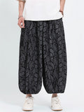 Mens Summer Ice Silk Paisley Print Loose Fit Harem Pants