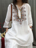 Women's Casual Summer Embroidery Round Neck Half Sleeve Shirt