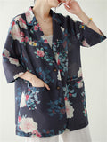 Women's Summer Retro Flowers Print 3/4 Sleeve Suit Jacket