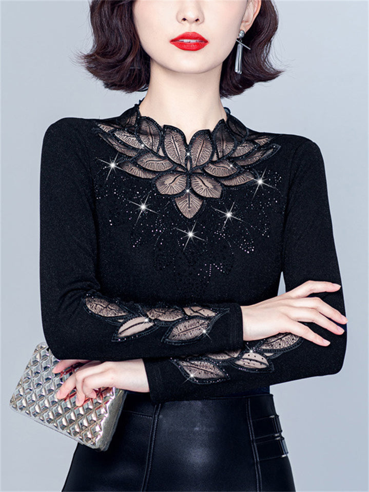 Women's Black Hollow Long Sleeve Undershirt