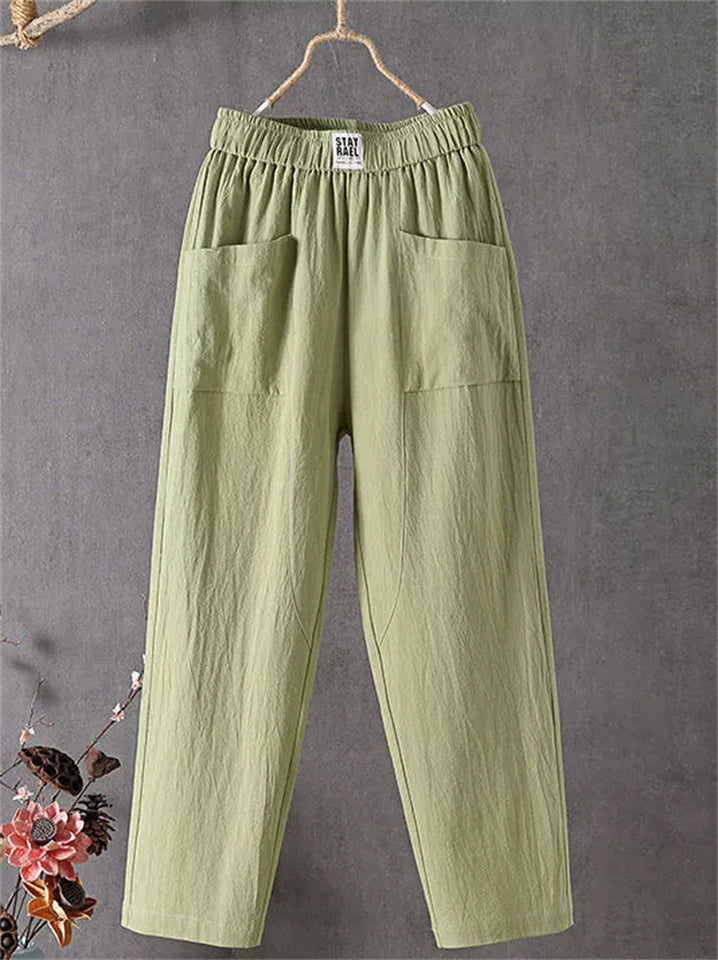 Women's Summer SImple Comfy Elastic Waist Loose Fit Cropped Pants