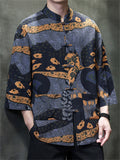 Men's Summer Trendy Chinese Style Printed Button Up TangSuit Shirt