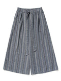 Men's Bohemian Cotton Linen Lace Up Striped Wide Leg Pants